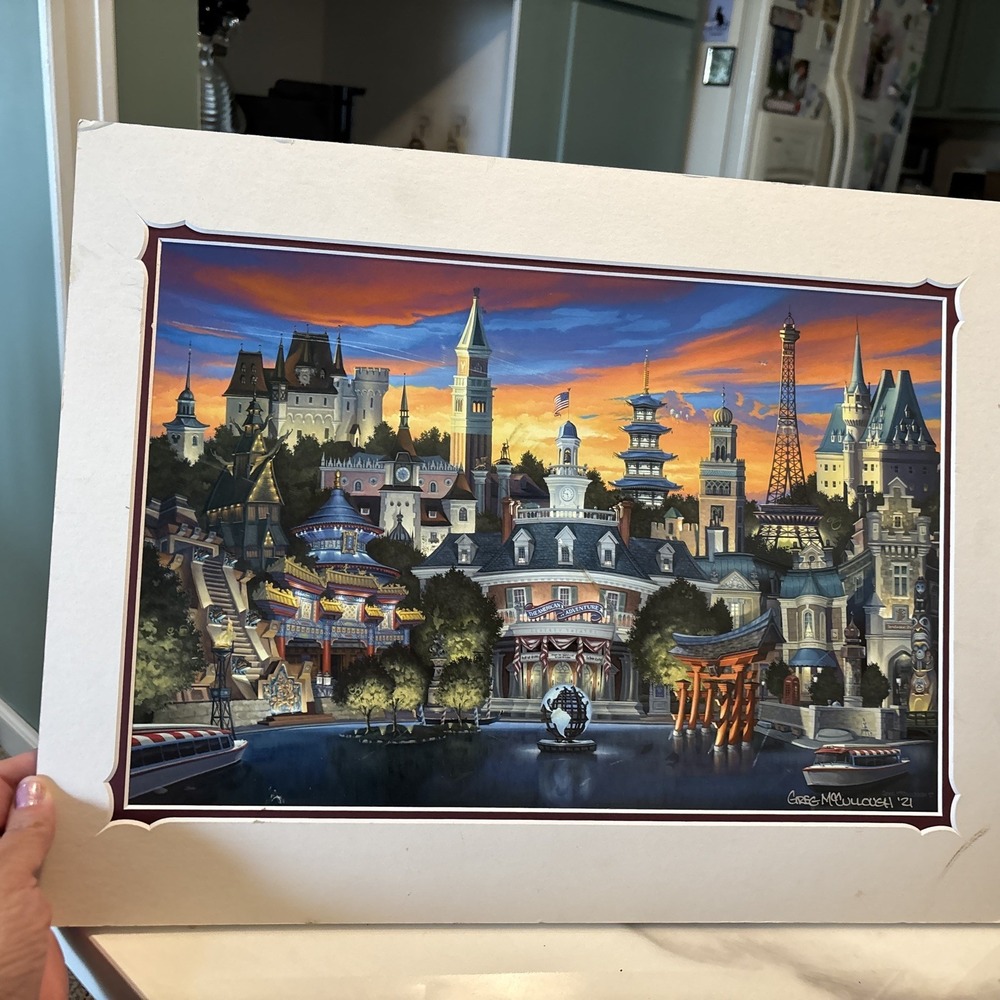 Disney Epcot Sunset Lagoon 14x18 Matted Print Greg McCullough World of Treasures